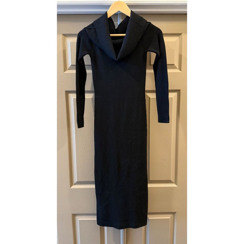 Aritzia Wilfred Cowl Neck Long Sleeve Stretch Maxi Dress Small Black Body Con